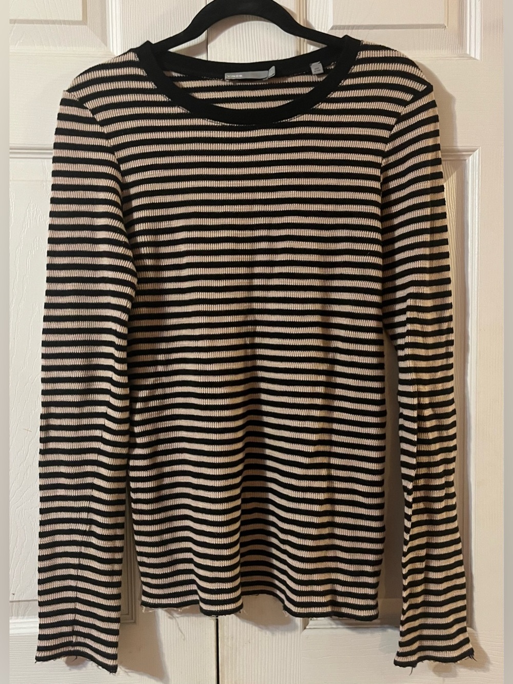 Vince Striped Crew Neck Long Sleeve Top Ribbed Prima Cotton Size Large